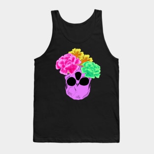 Bright Neon Purple Upside Down Skull Wit Neon Pink Neon Green and Yellow Flowers Tank Top